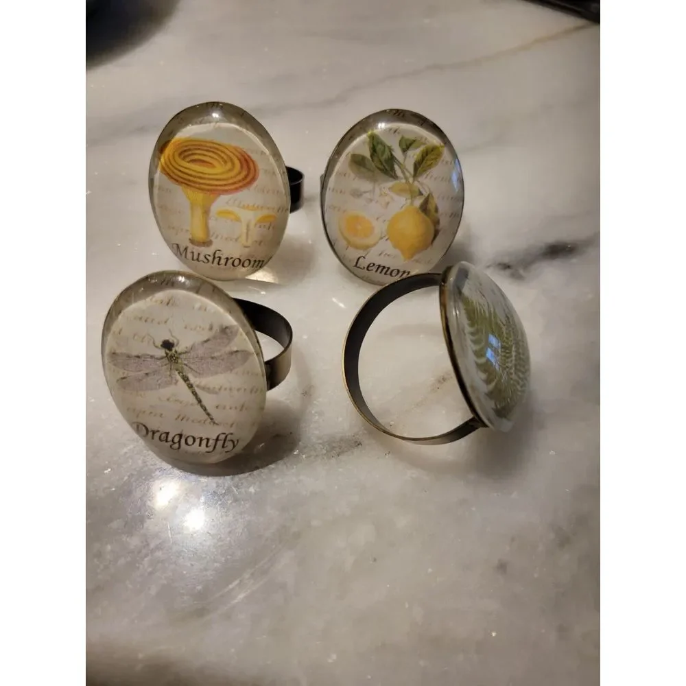 4 Piece Natural Porcelain Napkin‎ Ring Set Flower/fruit/dragonfly Patterns